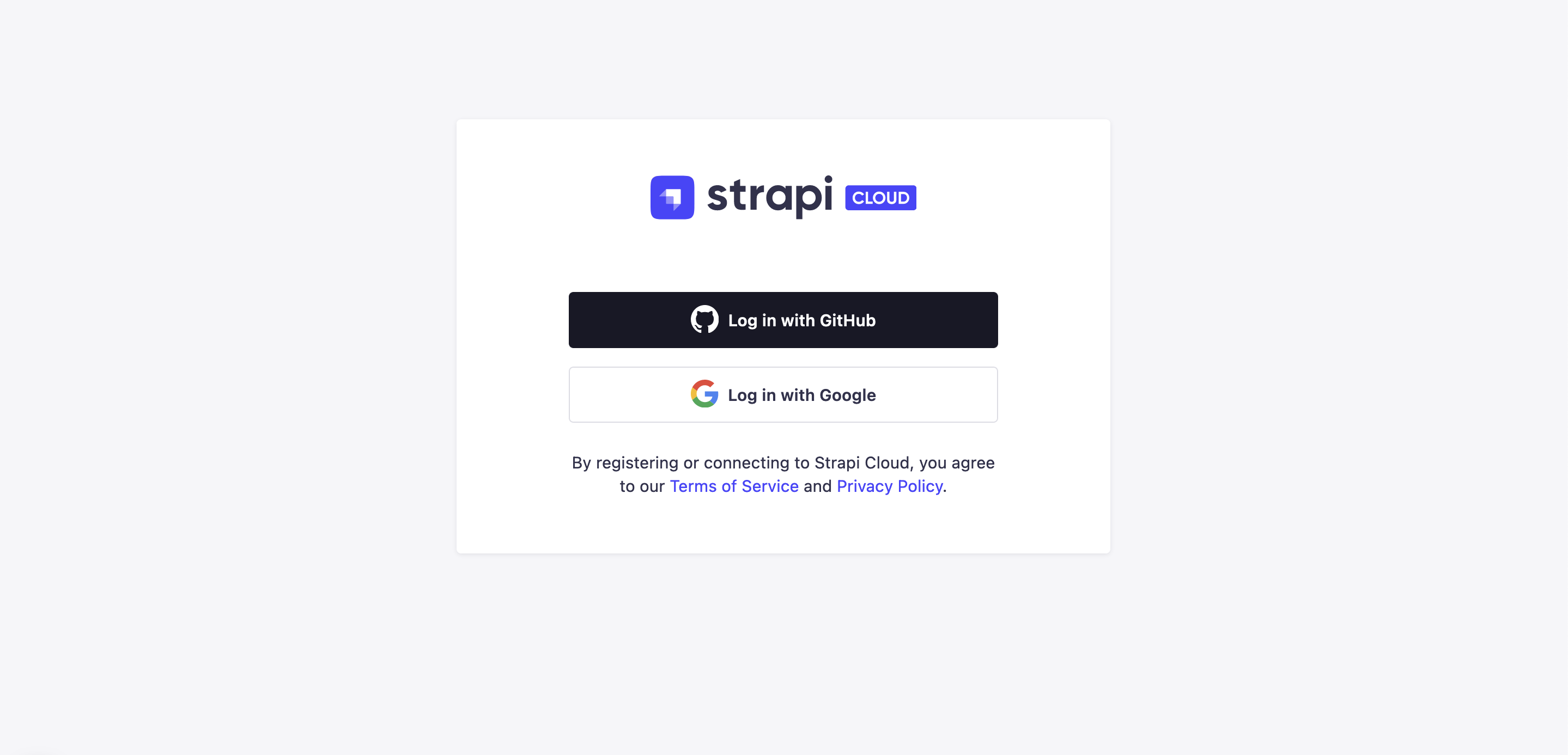 Strapi Cloud login page